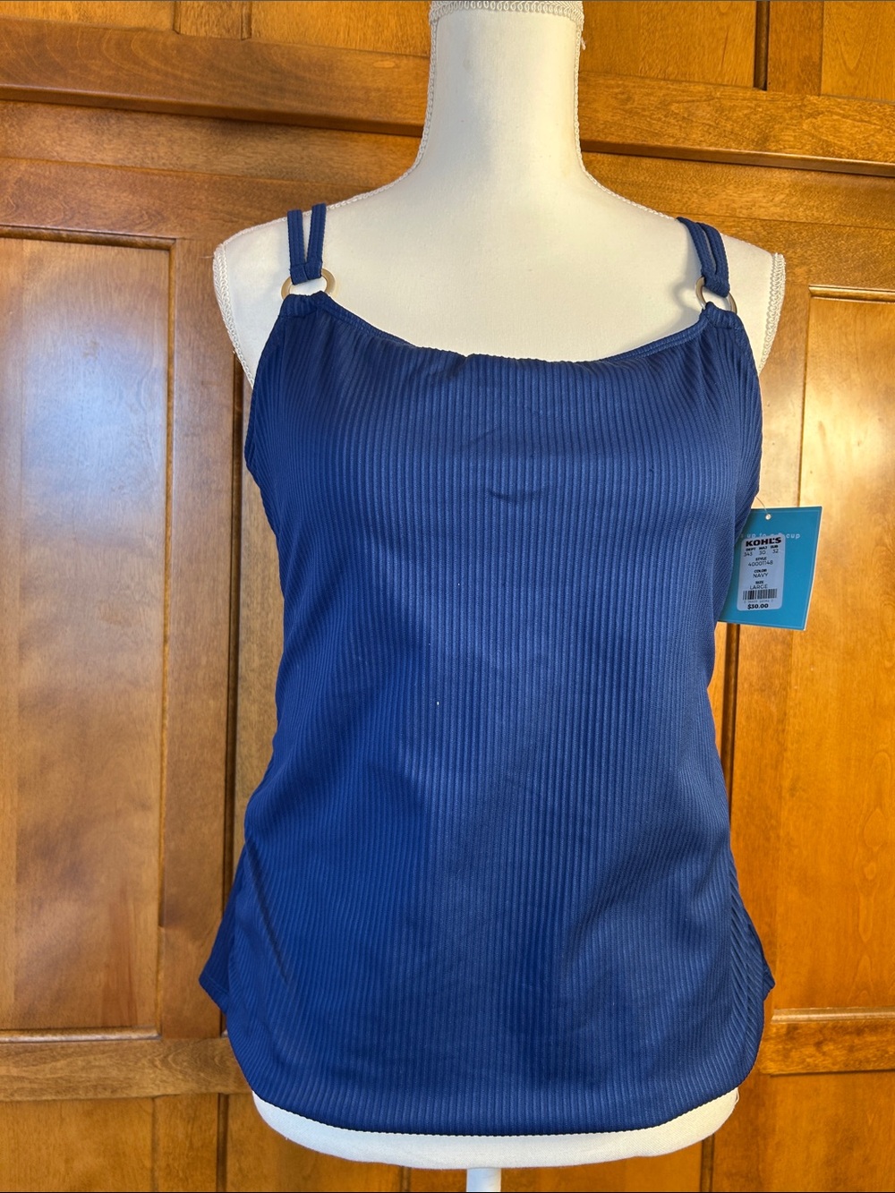 Bal Harbour Women’s Navy Ribbed Swim Top Sz L (12-14)